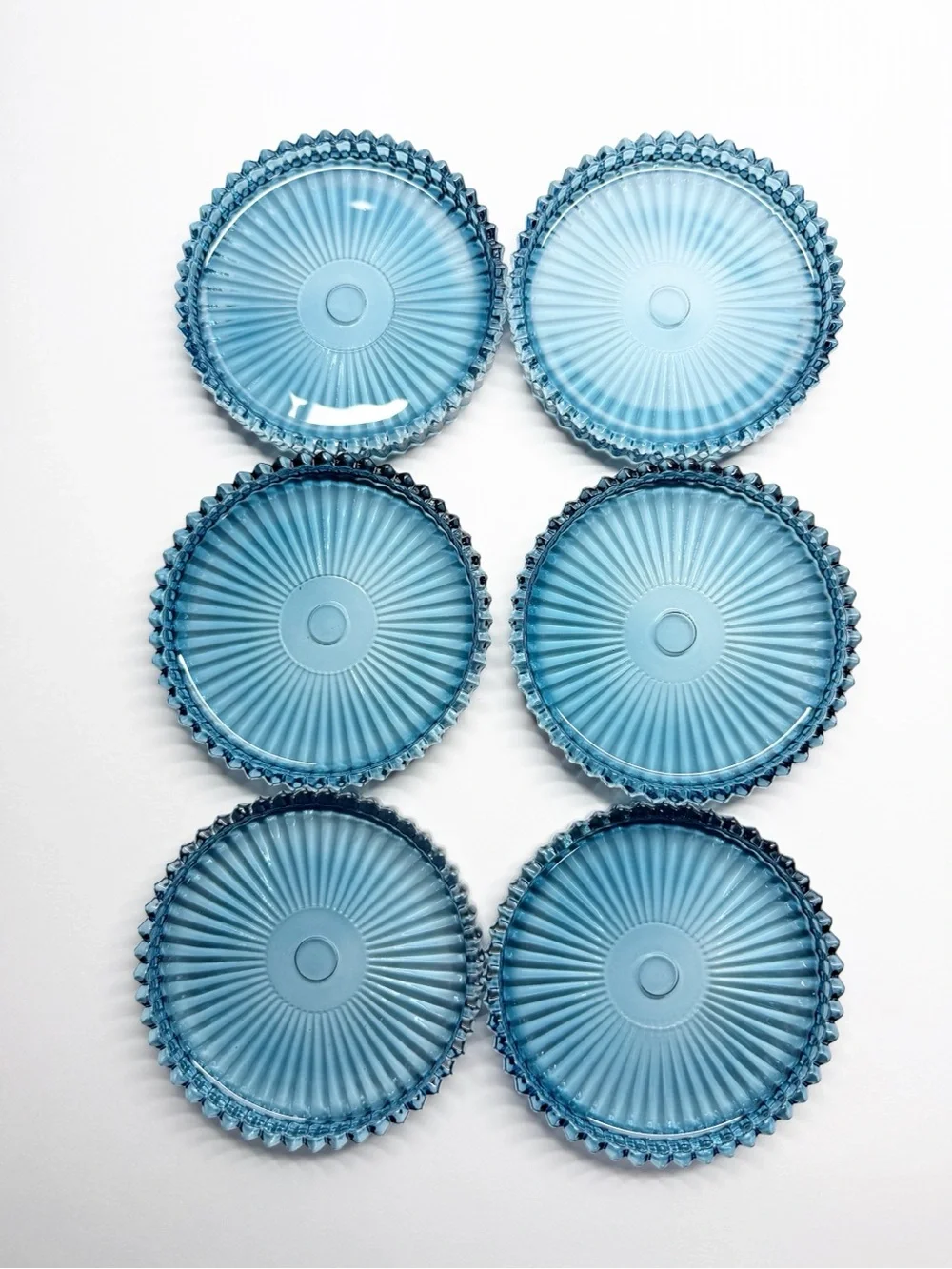 Blue Glass Textured Edge Coasters Set of 6
